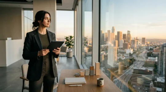 Young professional planning career journey with strategic milestones