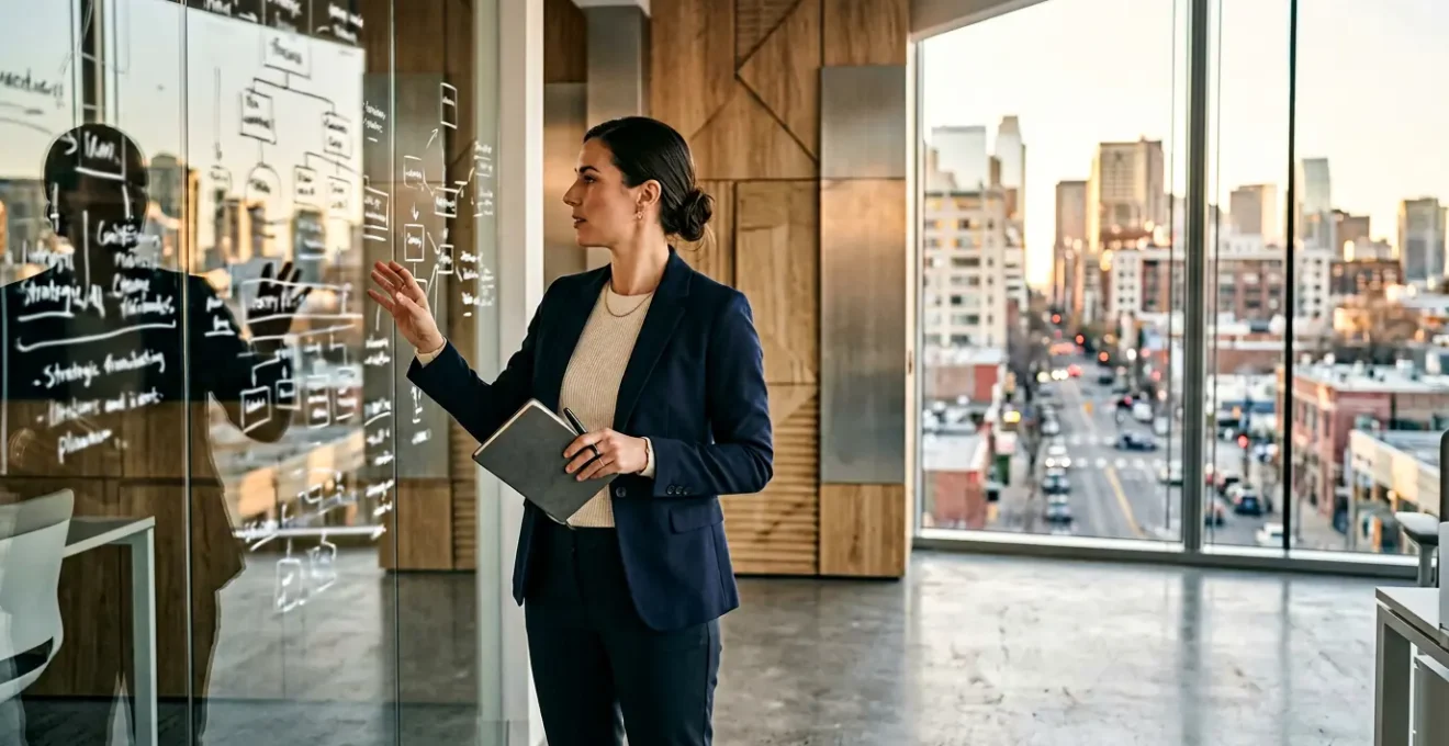 Corporate entrepreneur working on innovative project in modern office