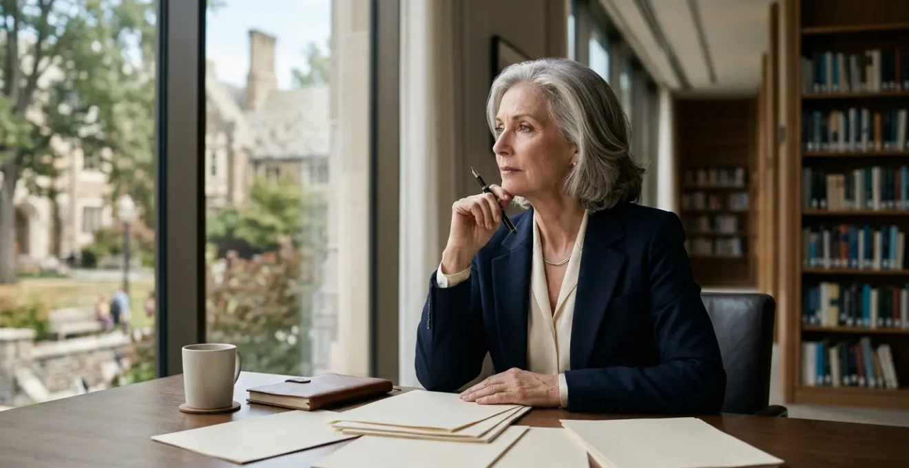 Business executive studying doctoral research in modern office environment