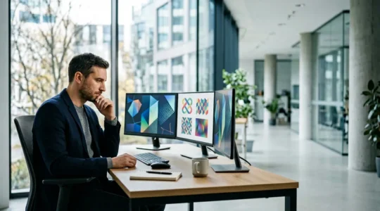 Professional analyzing KPI dashboard with selective focus on key metrics