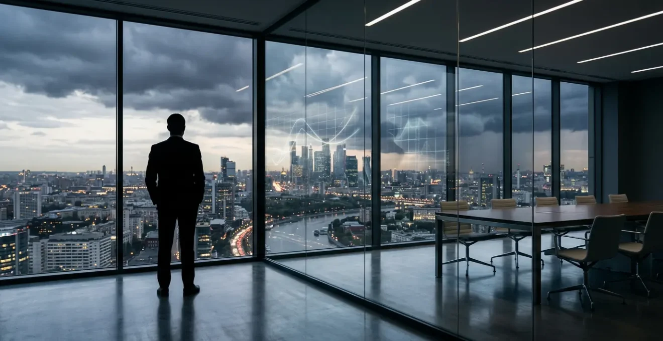 Strategic business leader navigating through financial market turbulence