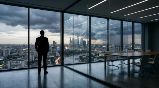 Strategic business leader navigating through financial market turbulence