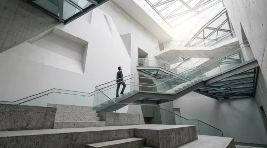 Professional ascending geometric stairs representing career advancement through MSc education