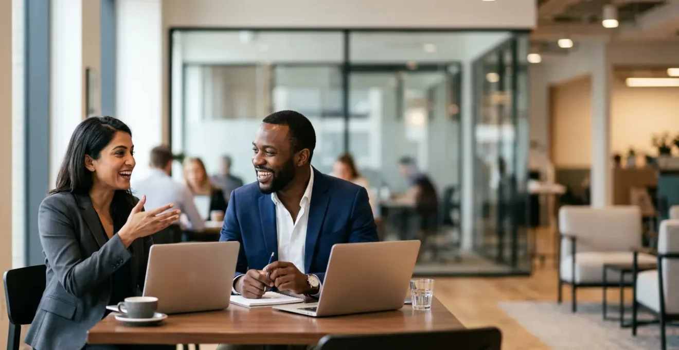 MBA graduates networking and analyzing career opportunities in modern corporate environments