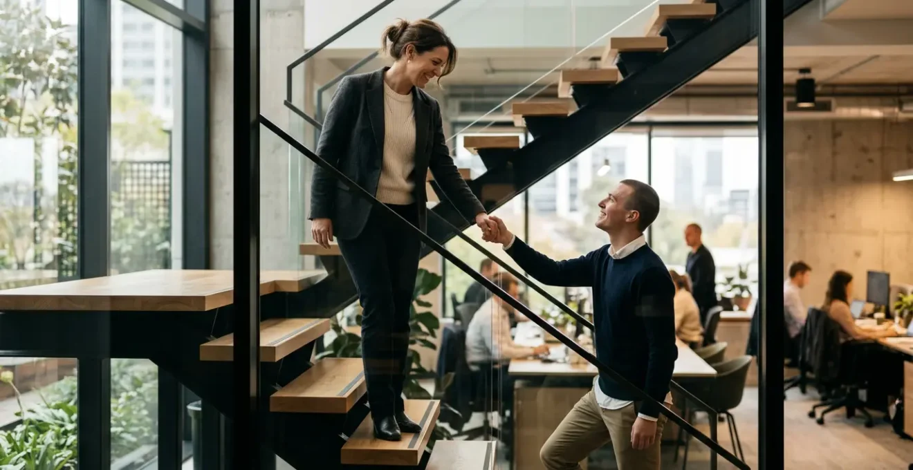 Professional mentoring relationship showing career growth and guidance