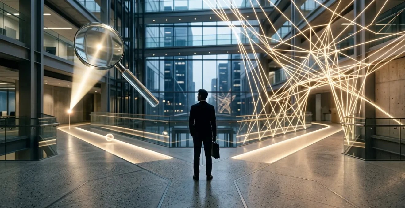 Professional at a career crossroads choosing between specialized masters and MBA paths