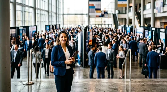 Job seeker making strong impression at career fair