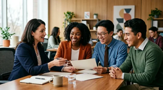 Students discovering career center resources through advisor consultation