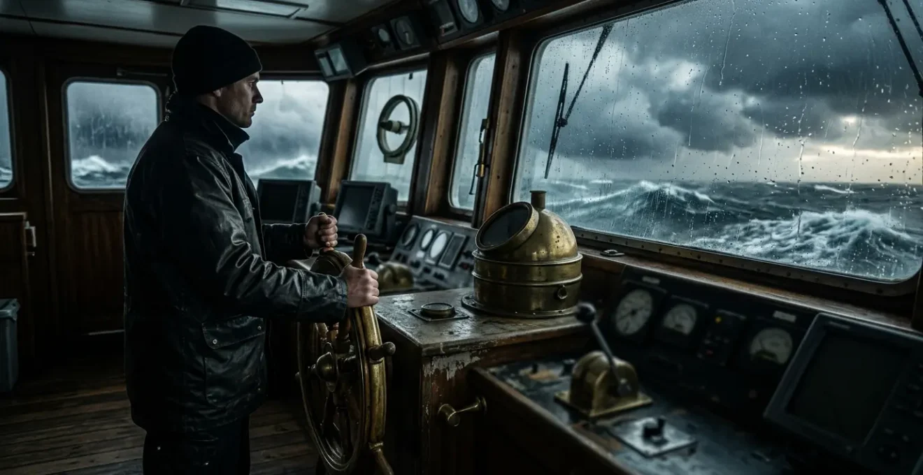 Leader navigating through stormy VUCA environment with strategic compass