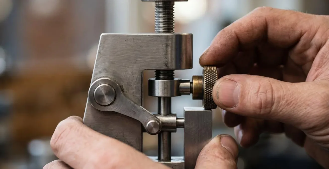 Hands adjusting precision calibration instrument representing KPI target setting