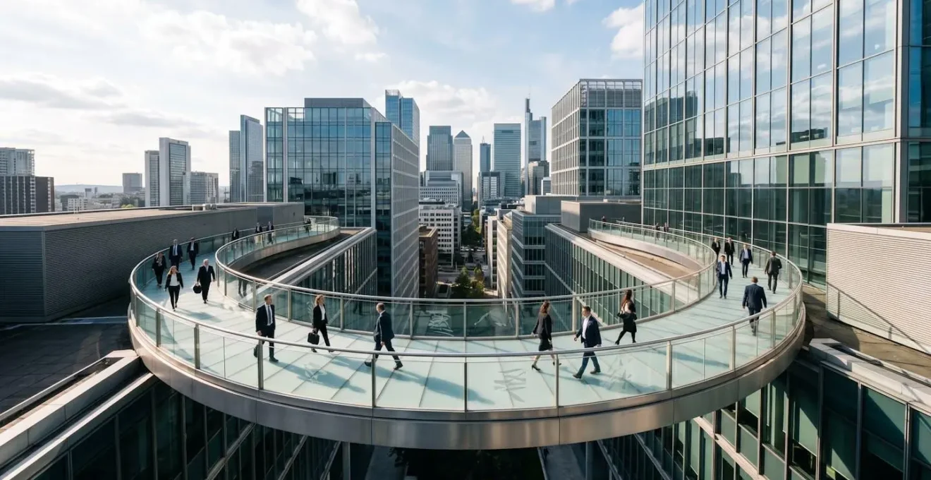 Business transformation bridge connecting two platforms during pivot