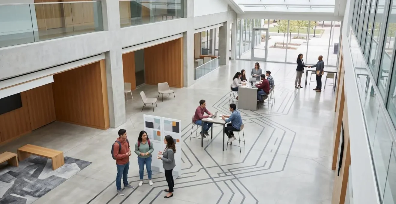 Visual timeline showing students at different academic stages engaging with career services