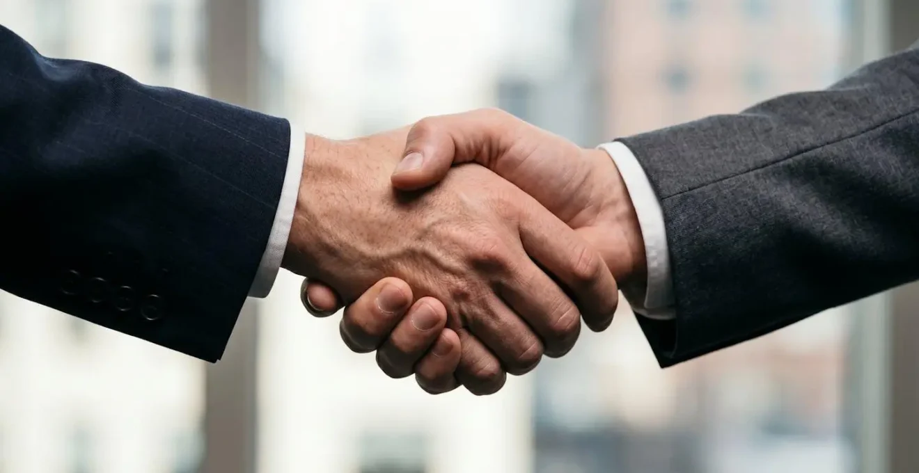 Extreme close-up of professional handshake representing partnership agreement