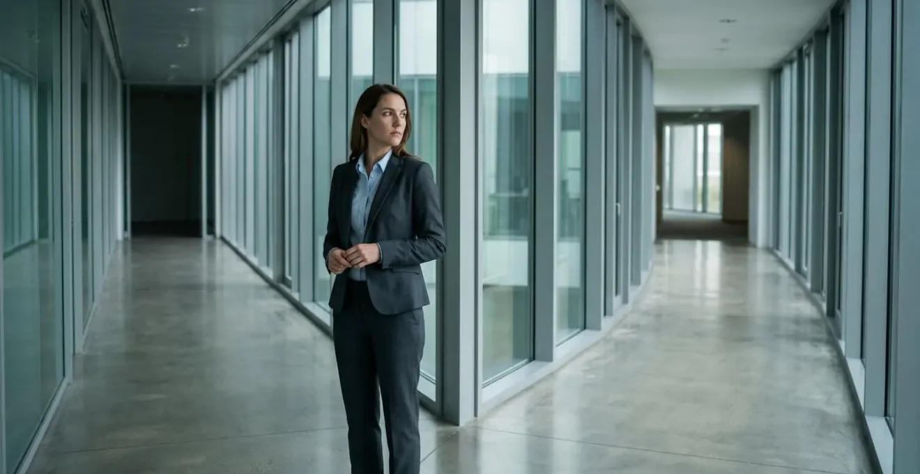 Professional at intersection of multiple pathways in architectural space