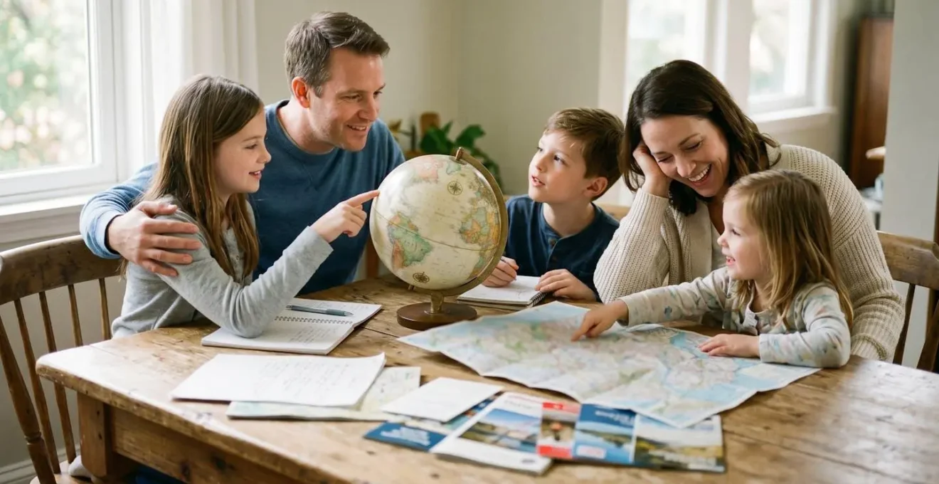 Family planning international relocation with timeline and documents spread on table