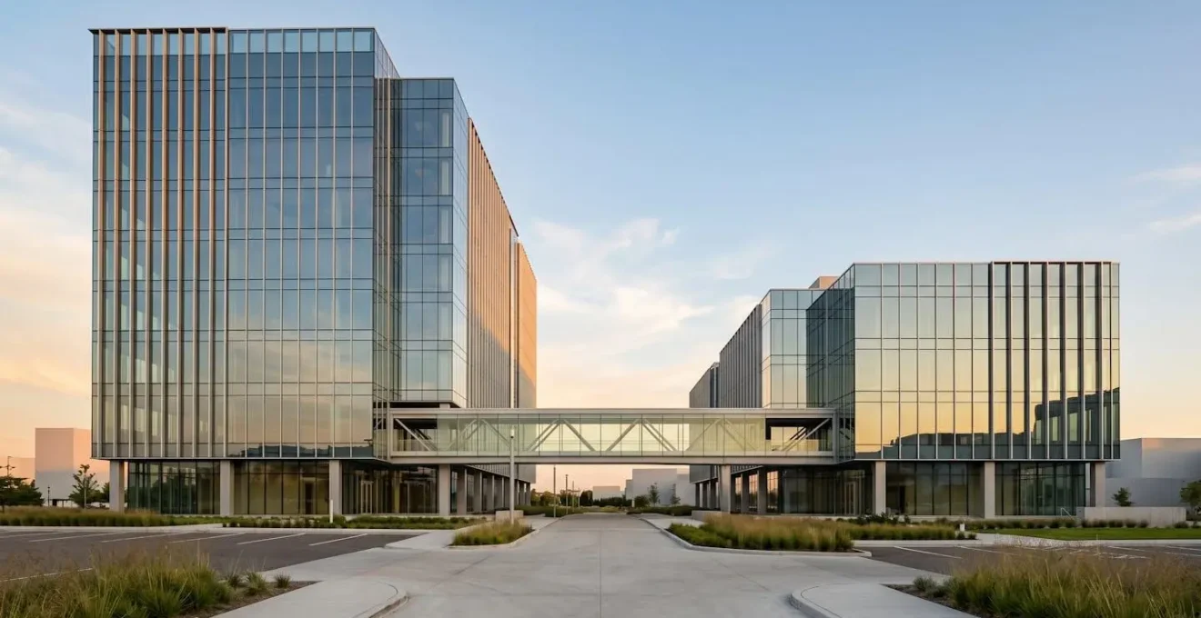 An abstract visualization of two complementary academic buildings connected by a bridge, representing the synergy of major-minor combinations.