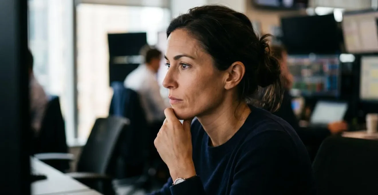 Close-up of trader maintaining composure during intense trading moment