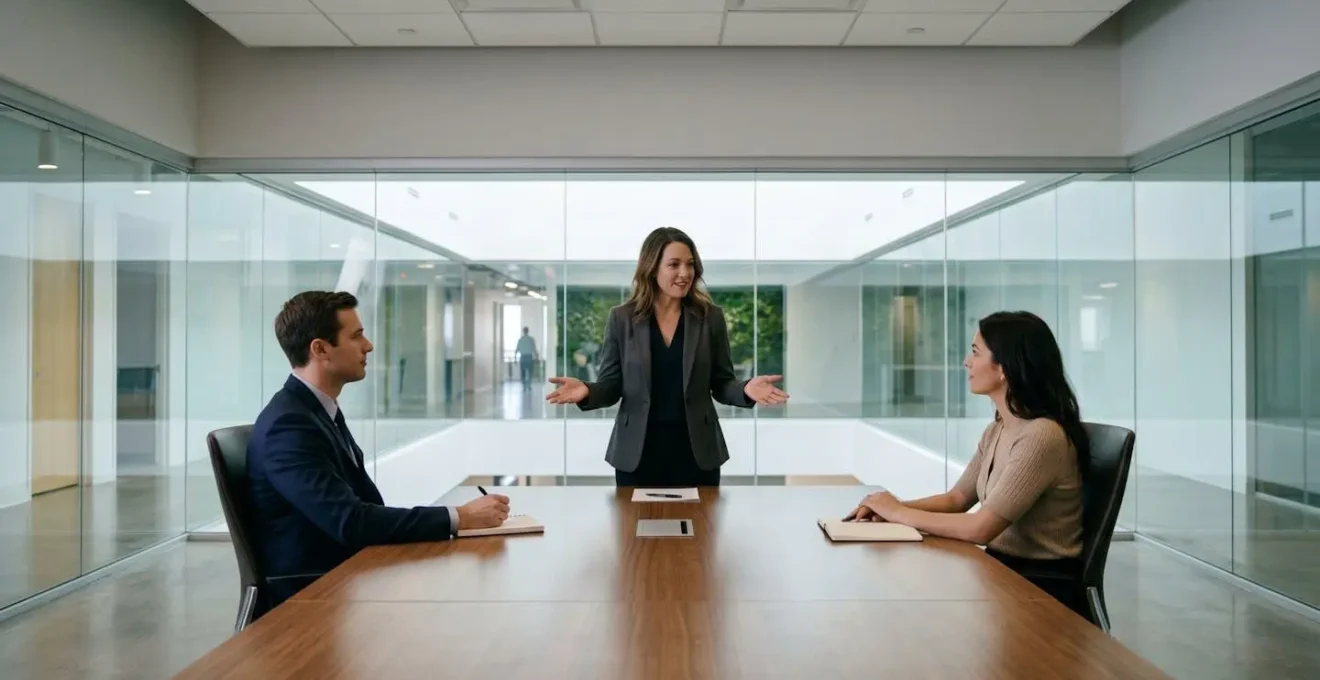 Professional mediator facilitating conflict resolution between colleagues