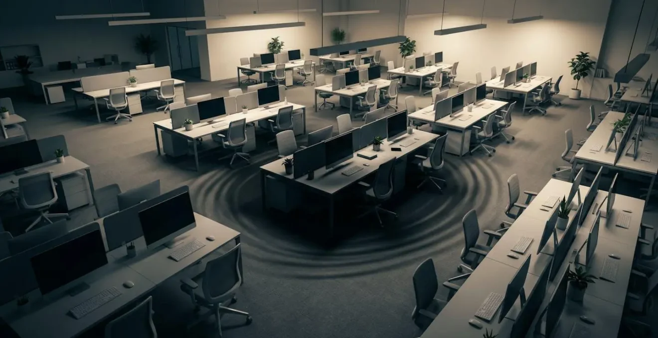 Abstract representation of negative impact spreading through office environment